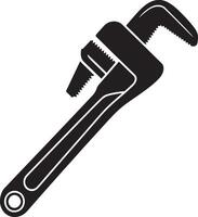 A black silhouette of a pipe wrench with a white background vector