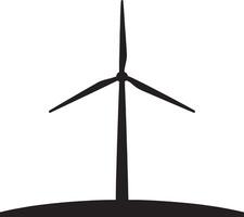 Single wind turbine with three blades on a curved ground silhouette vector