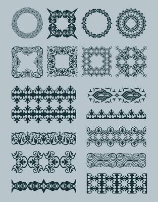 Ornate Iranian Style Borders and Decorative Elements Set