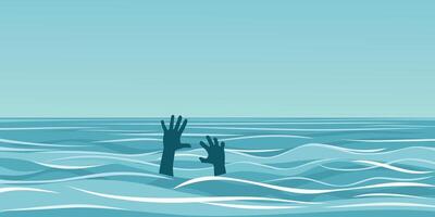 Seacape with a drowning man. vector