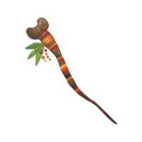 africano del jefe caminando palo, lluvia personal. acuarela ilustración mano dibujado, dibujos animados. dibujo para imprimir, pegatinas, tarjetas, póster. África, música, instrumento, brillante, día festivo, rojo, naranja, amarillo png