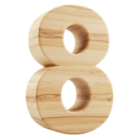 A Realistic 3D Wooden Number or Digit Eight with a Natural Wood Texture, A Wooden Font Character of the Number 8 for Educational Use. Cut Out, Clipping Path Isolated on Transparent Background. png