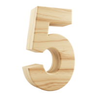 A Realistic Wooden Number or Digit Five with a Natural Wood Texture, A Wooden Font Character of the Number 5 for Educational Use. Cut Out, Clipping Path Isolated on Transparent Background. png