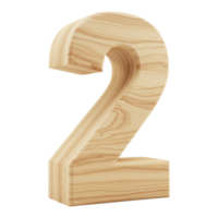 A Realistic 3D Wooden Number or Digit Two with a Natural Wood Texture, A Wooden Font Character of the Number 2 for Educational Use. Cut Out, Clipping Path Isolated on Transparent Background. png