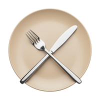 Silverware on a Beige Dish, Ready for a Meal. Cut Out, Clipping Path Isolated on Transparent Background. png