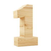 A Realistic 3D Wooden Number or Digit One with a Natural Wood Texture, Wooden Font Character of the Number 1 for Educational Use. Cut Out, Clipping Path Isolated on Transparent Background. png