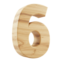 A Realistic Wooden Number or Digit Six with a Natural Wood Texture, A Wooden Font Character of the Number 6 for Educational Use. Cut Out, Clipping Path Isolated on Transparent Background. png