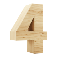 A Realistic 3D Wooden Number or Digit Four with a Natural Wood Texture, A Wooden Font Character of the Number 4 for Educational Use. Cut Out, Clipping Path Isolated on Transparent Background. png