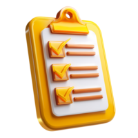 Golden clipboard with check marks and lines on transparent background rendered png