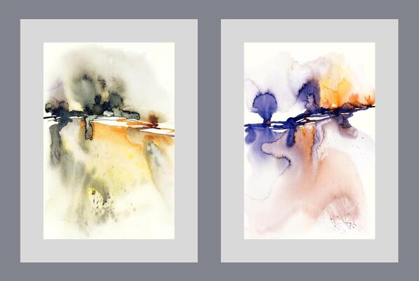 Artworks with chaotic composition that looks like splash or explosion of bright colors