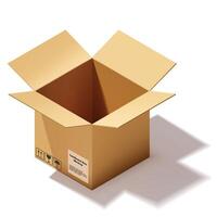 Isometric style of opened square cardboard box packaging mockup isolated on white background, brown paper carton package parcel object template illustration vector