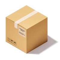 Isometric style of square cardboard box packaging mockup isolated on white background, brown paper carton package parcel object template illustration vector