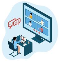 conferences and other online meetings are central to remote work, enabling teams to collaborate and plan their business marketing efforts from anywhere. vector