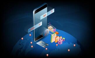 Shopping online background concept for website, mobile application, web banner, info graphics or discount coupons. vector