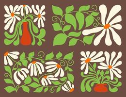 Abstract floral designs inspired by 70s wavy style with vibrant colors vector