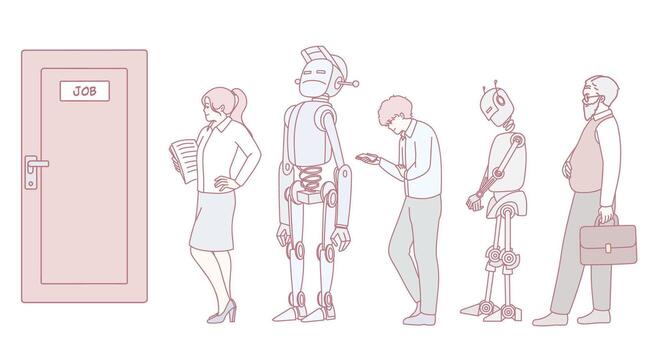 The Evolution of the Workforce Transitioning from Human Labor to Robot Technologies and Automation vector