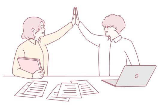 Fostering Collaborative Teamwork in a Modern and Dynamic Office Setting for Success vector