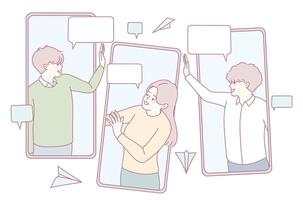Engaging in digital communication with friends through a vibrant chat interface design vector