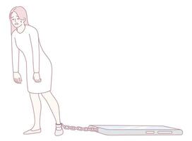 The Burden of Modern Life A Woman Struggling with Heavy Chains and Emotional Weight vector