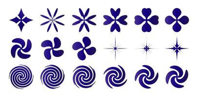set of abstract geometric shape swirls snowflake logo icons isolated white backgrounds for web design, user interface apps, banner poster element, flyer, brochure catalogue, booklet, year book pages vector