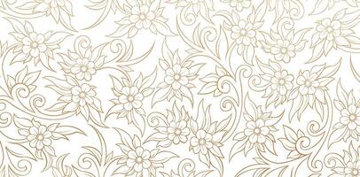 Seamless pattern flowers and leaves Elegant Floral Ornament with Swirls and Golden Accents isolated white backgrounds for fabric, textile, cover, wrapping paper, greeting cards and Invitation material vector