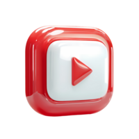 Red and white play button icon 3D rendering on transparent background png