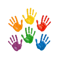 Colorful Array of Handprints Representing Diversity and Childlike Creativity png