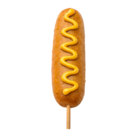 A delicious corn dog with a zigzag of mustard isolated png