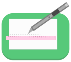 Utility Knife Scoring Paper on Green Cutting Mat with Ruler Guide png