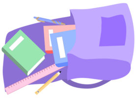 Student Backpack Open with Books, Pencils, and Ruler Spilled Out png