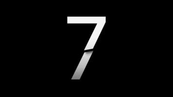 Number 7 with slice effect typography. Black solid and green screen background. 4k video