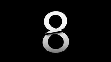 Number 8 with slice effect typography. Black solid and green screen background. 4k video