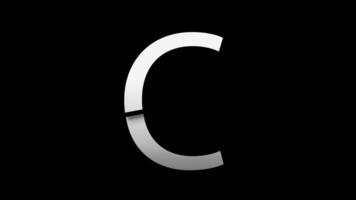 Letter C with slice effect typography. Black solid and green screen background. 4k video