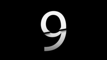 Number 9 with slice effect typography. Black solid and green screen background. 4k video