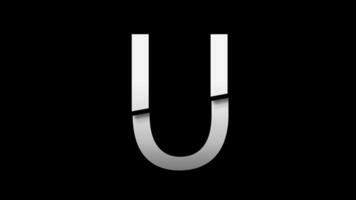 Letter u with slice effect typography. Black solid and green screen background. 4k video