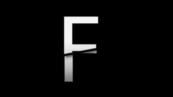 Letter F with slice effect typography. Black solid and green screen background. 4k video