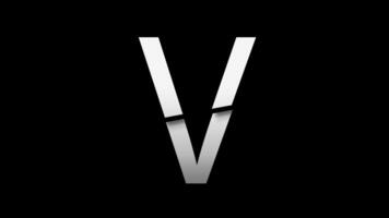 Letter V with slice effect typography. Black solid and green screen background. 4k video