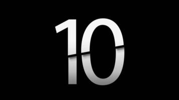 Number 10 with slice effect typography. Black solid and green screen background. 4k video