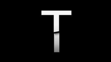 Letter T with slice effect typography. Black solid and green screen background. 4k video