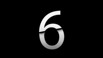 Number 6 with slice effect typography. Black solid and green screen background. 4k video