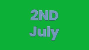 1st to 31st July 3D Rotating Calendar Text Animation on Green Screen Background video