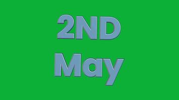 1st to 31st May 3D Rotating Calendar Text Animation on Green Screen Background video