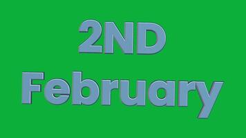 1st to 28th February 3D Rotating Calendar Text Animation on Green Screen Background video