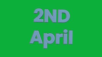 1º para 30 abril 3d rotativo calendário texto animação em verde tela fundo video
