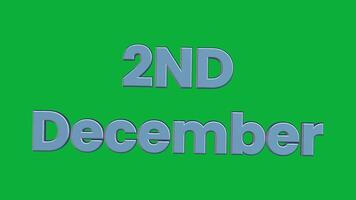 1st to 31st December 3D Rotating Calendar Text Animation on Green Screen Background video