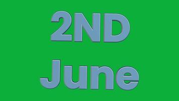 1st to 30th June 3D Rotating Calendar Text Animation on Green Screen Background video