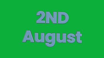 1st to 31st August 3D Rotating Calendar Text Animation on Green Screen Background video