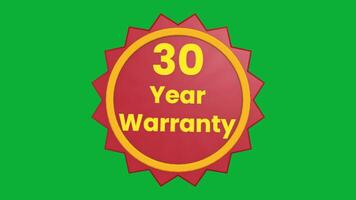 30 Year Warranty 3D Text Animation with Smooth Rotation on Green Screen Background video
