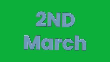 1st to 31st March 3D Rotating Calendar Text Animation on Green Screen Background video