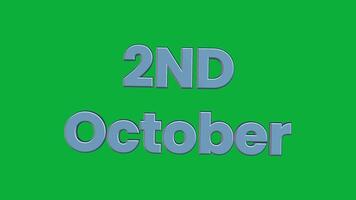 1st to 31st October 3D Rotating Calendar Text Animation on Green Screen Background video